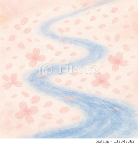 桜シリーズ：花びらが帯状に流れる桜の川 132345362