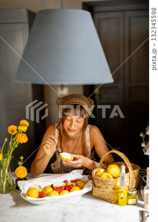 Enjoying Homemade Lemon Dessert in Sicily Enjoying Homemade Lemon Dessert in Sicily 132345598