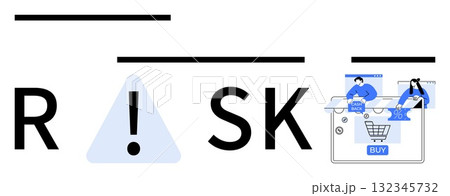 Alert symbol integrated with the word RISK and two users engaging with an e-commerce interface. Ideal for e-commerce, cybersecurity, risk management, online transactions, consumer protection, digital Alert symbol integrated with the word RISK and two users engaging with an e-commerce interface. Ideal for e-commerce, cybersecurity, risk management, online transactions, consumer protection, digital 132345732