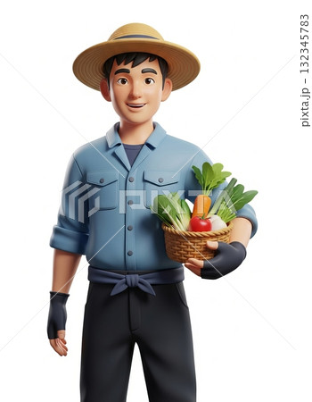 楽しく農業をする笑顔の男性 132345783