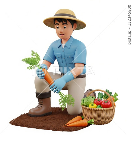 楽しく農業をする笑顔の男性 楽しく農業をする笑顔の男性 132345800