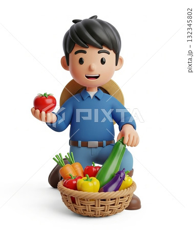 楽しく農業をする笑顔の男性 楽しく農業をする笑顔の男性 132345802