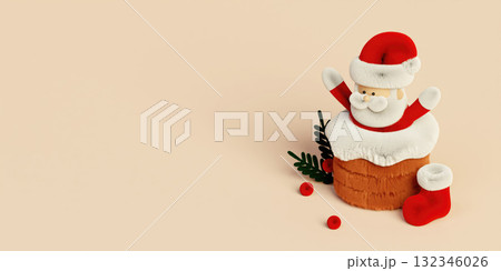Christmas holiday celebration featuring a joyful Santa Claus with festive decorations. 3D render illustration 132346026