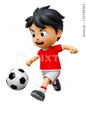 サッカーをする元気な少年 132346363
