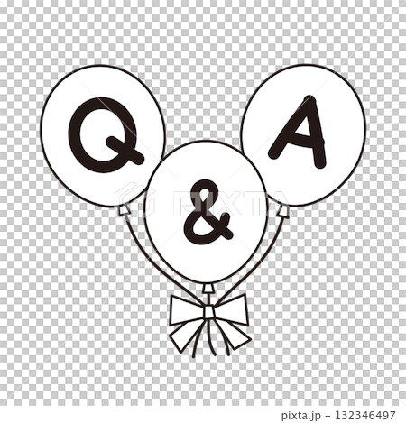 黑白線條畫出氣球插圖，上面寫著“Q&A” 132346497