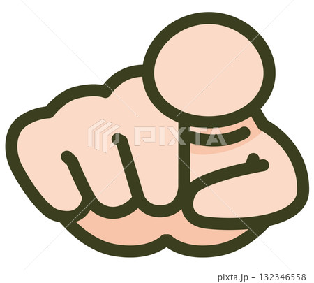 肌色の指さしハンドサイン（正面方向・ジェスチャー・手のイラスト） 132346558