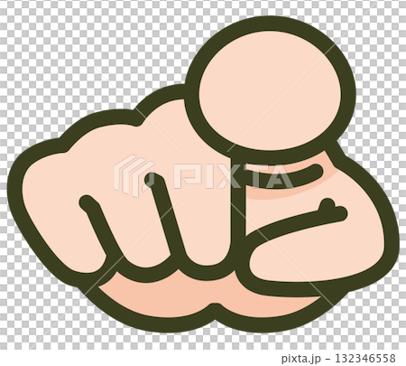 肌色の指さしハンドサイン（正面方向・ジェスチャー・手のイラスト） 132346558