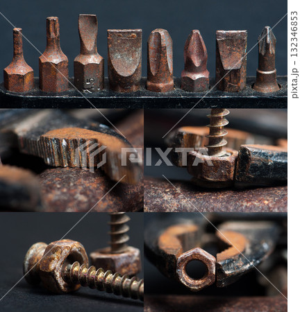 Collage with photos of rusty tools Collage with photos of rusty tools 132346853
