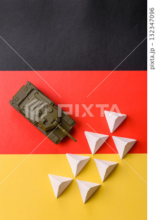 Anti-tank barrier or dragon's teeth made of concrete and iron as a fortification. Dragon's teeth 132347096