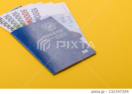 Korean passport for travelling, flying and doing business. South korea document, id Korean passport for travelling, flying and doing business. South korea document, id 132347204