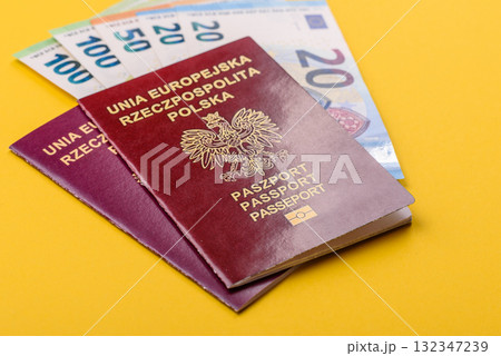 Poland passport for travelling, flying and doing business. Polish document, id 132347239