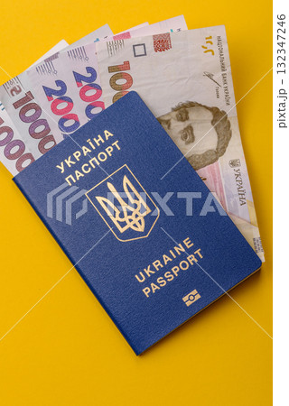 Ukrainian passport for travelling, flying and doing business. Ukraine document, id 132347246