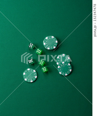 Dice poker game with chips, bets and risk in casino. Dice poker Dice poker game with chips, bets and risk in casino. Dice poker 132347478