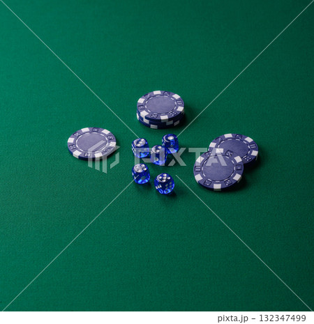 Dice poker game with chips, bets and risk in casino. Dice poker Dice poker game with chips, bets and risk in casino. Dice poker 132347499