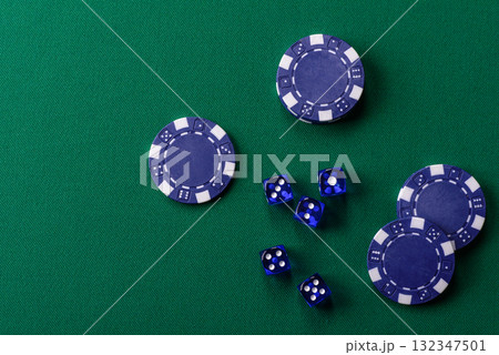 Dice poker game with chips, bets and risk in casino. Dice poker 132347501