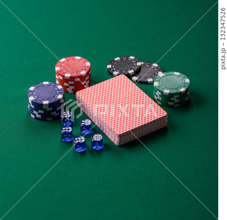 Dice poker game with chips, bets and risk in casino. Dice poker 132347526