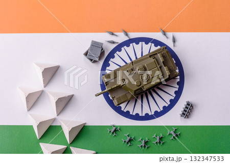 Anti-tank barrier or dragon's teeth made of concrete and iron as a fortification. Dragon's teeth 132347533