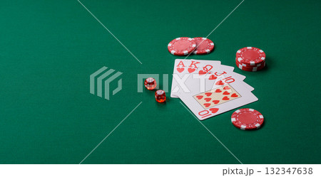 Playing card game poker in casino with chips, bets and risk. Cards and chips 132347638