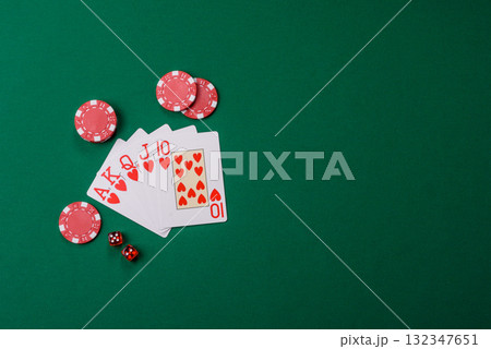 Playing card game poker in casino with chips, bets and risk. Cards and chips 132347651