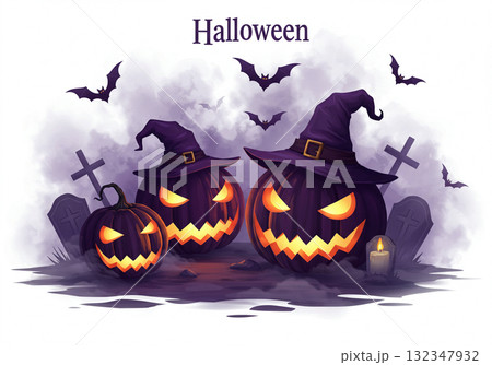 ダークなお化けカボチャのハロウィン背景 132347932