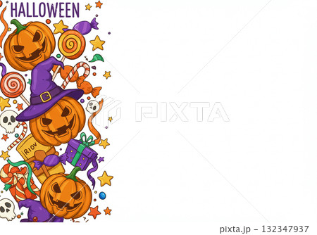 お菓子とお化けカボチャの楽しいハロウィーンイメージ 132347937
