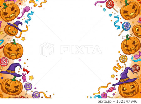 お菓子とお化けカボチャの楽しいハロウィーンイメージ 132347946