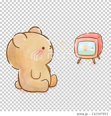 一隻熊看電視的水彩插圖/適合在家的孩子 132347953