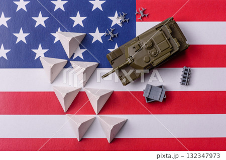 Anti-tank barrier or dragon's teeth made of concrete and iron as a fortification. Dragon's teeth Anti-tank barrier or dragon's teeth made of concrete and iron as a fortification. Dragon's teeth 132347973