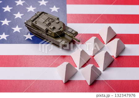 Anti-tank barrier or dragon's teeth made of concrete and iron as a fortification. Dragon's teeth Anti-tank barrier or dragon's teeth made of concrete and iron as a fortification. Dragon's teeth 132347976