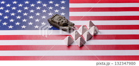 Anti-tank barrier or dragon's teeth made of concrete and iron as a fortification. Dragon's teeth 132347980