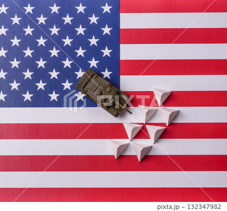 Anti-tank barrier or dragon's teeth made of concrete and iron as a fortification. Dragon's teeth 132347982