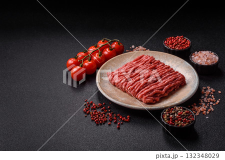 Raw minced beef or pork, ground meat for burgers. Raw minced meat Raw minced beef or pork, ground meat for burgers. Raw minced meat 132348029