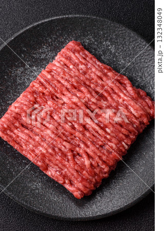 Raw minced beef or pork, ground meat for burgers. Raw minced meat 132348049