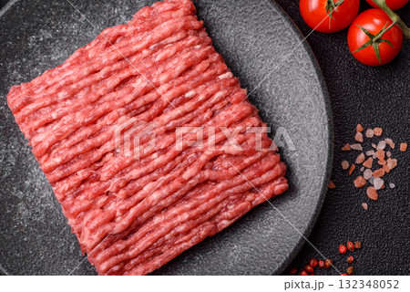 Raw minced beef or pork, ground meat for burgers. Raw minced meat 132348052
