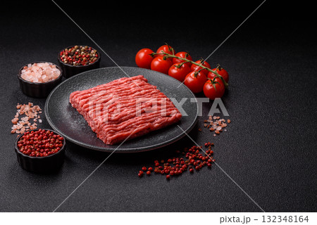 Raw minced beef or pork, ground meat for burgers. Raw minced meat 132348164