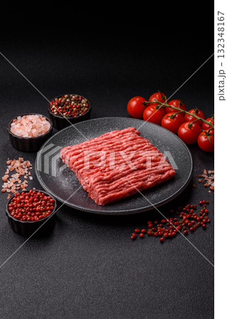 Raw minced beef or pork, ground meat for burgers. Raw minced meat Raw minced beef or pork, ground meat for burgers. Raw minced meat 132348167