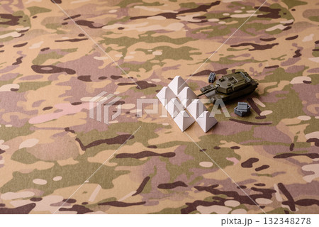 Anti-tank barrier or dragon's teeth made of concrete and iron as a fortification. Dragon's teeth 132348278