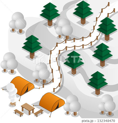Winter camp in the mountains. Isometric. Vector illustration. Winter camp in the mountains. Isometric. Vector illustration. 132348470