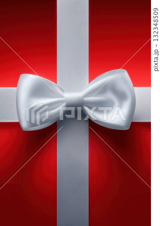 Elegant red gift box with white ribbon and satin bow Elegant red gift box with white ribbon and satin bow 132348509