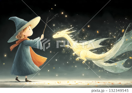 美優シリーズ：魔女とドラゴンの妖精が楽しそうにダンスしているシーン 132349545