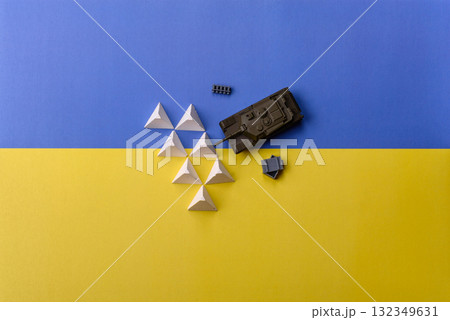 Anti-tank barrier or dragon's teeth made of concrete and iron as a fortification. Dragon's teeth Anti-tank barrier or dragon's teeth made of concrete and iron as a fortification. Dragon's teeth 132349631