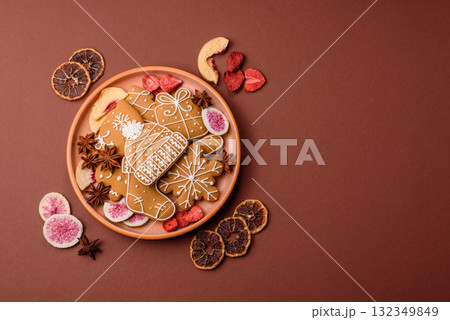 Christmas gingerbread, food for winter holidays, holiday table decoration. Christmas gingerbread Christmas gingerbread, food for winter holidays, holiday table decoration. Christmas gingerbread 132349849