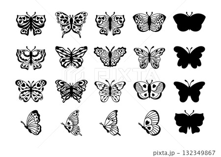 Set of decorative butterflies in doodle style on white background. 132349867