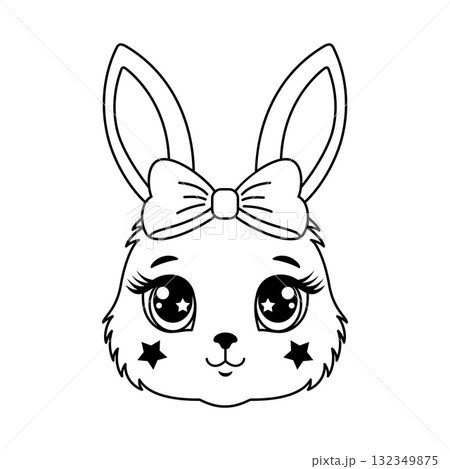 A cute bunny's face with a bow and big eyes 132349875