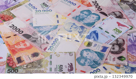 Argentina paper money, peso banknotes as currency for exchange or travel. Argentina money 132349970