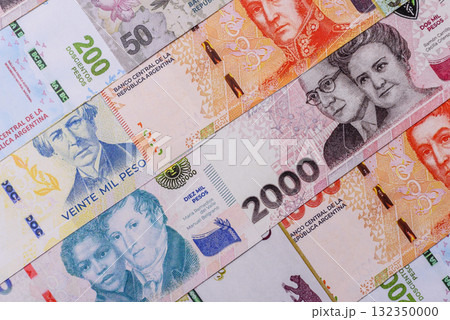 Argentina paper money, peso banknotes as currency for exchange or travel. Argentina money 132350000