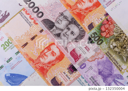 Argentina paper money, peso banknotes as currency for exchange or travel. Argentina money Argentina paper money, peso banknotes as currency for exchange or travel. Argentina money 132350004