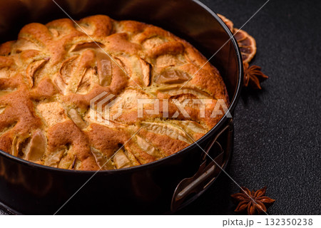 Apple or pear sweet pie for Halloween, hot baking in autumn. Apple pie 132350238