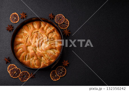 Apple or pear sweet pie for Halloween, hot baking in autumn. Apple pie 132350242