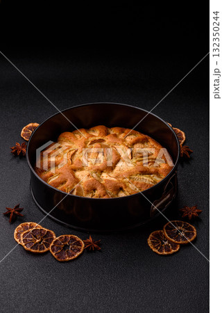 Apple or pear sweet pie for Halloween, hot baking in autumn. Apple pie 132350244